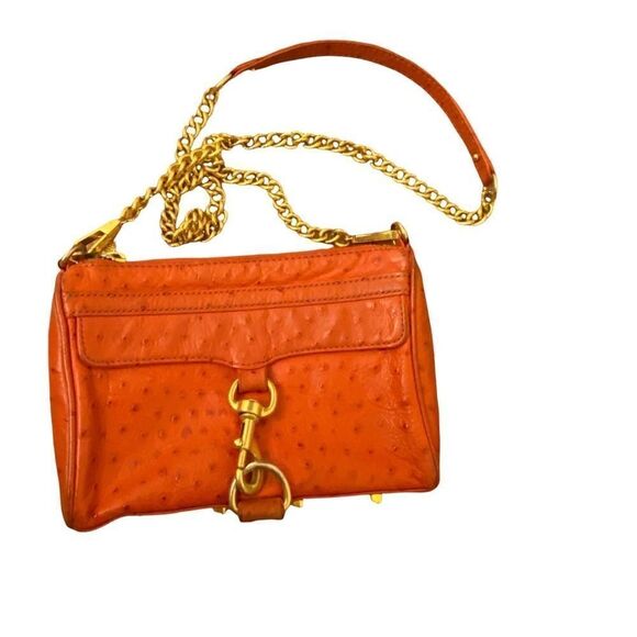 Rebecca Minkoff Mini Mac Orange Ostrich Crossbody Bag Leather - Picture 5 of 7
